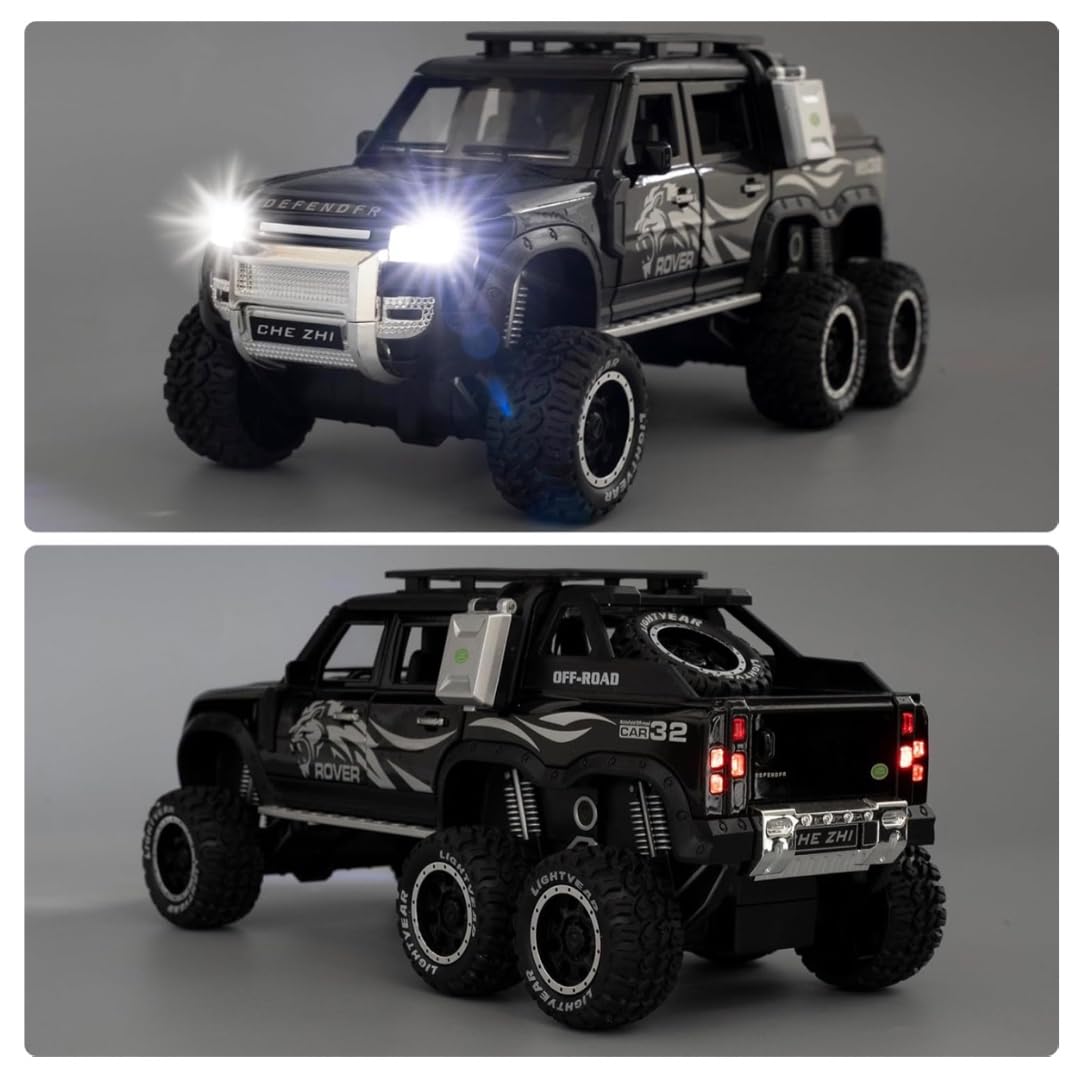 1:24 Land Rover Defender Guard 6X6 Diecast Metal Pullback Toy Car
