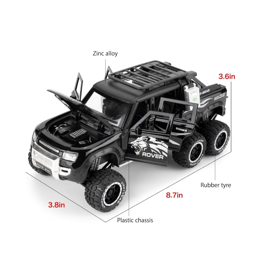 1:24 Land Rover Defender Guard 6X6 Diecast Metal Pullback Toy Car
