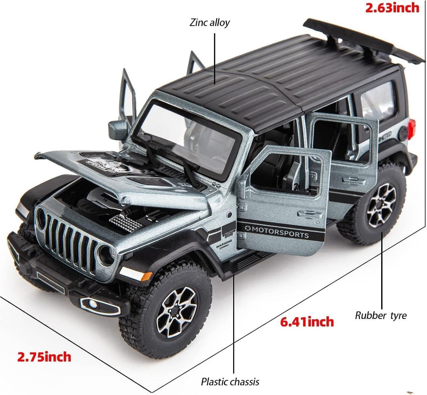1:32 Wrangler Jeep Toy Car Metal Pull Back Diecast Car Multicolor