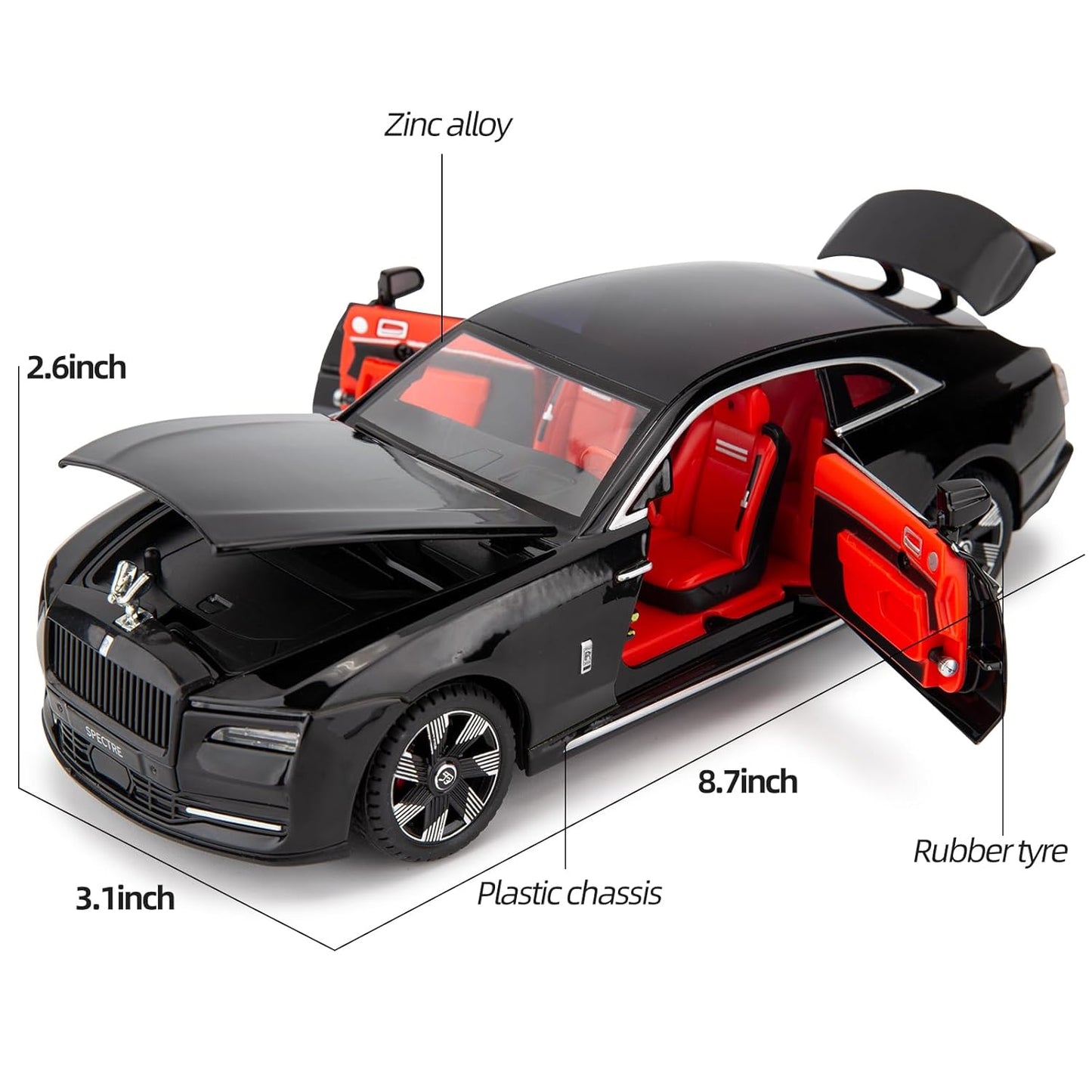 1:24 Big Rolls Royce Spectre Toy Car Metal Pull Back Diecast Car Multicolour