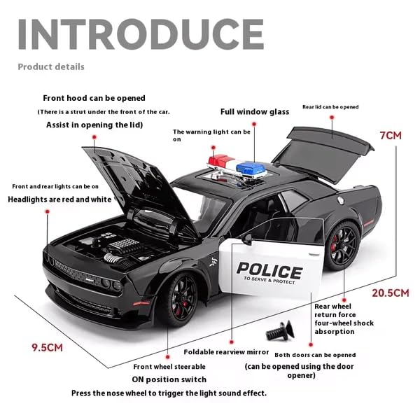 1:24 Scale Dodge Challenger SRT Police Hellcat Diecast Models