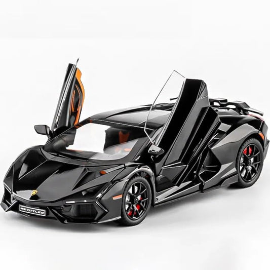 Lamborghini pull back Black sports car with open doors 