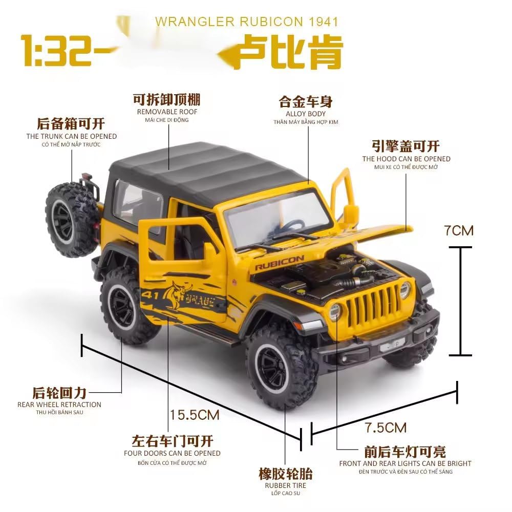 1:32 Jeep Wrangler Rubicon diecast scale model car | Assorted Colors