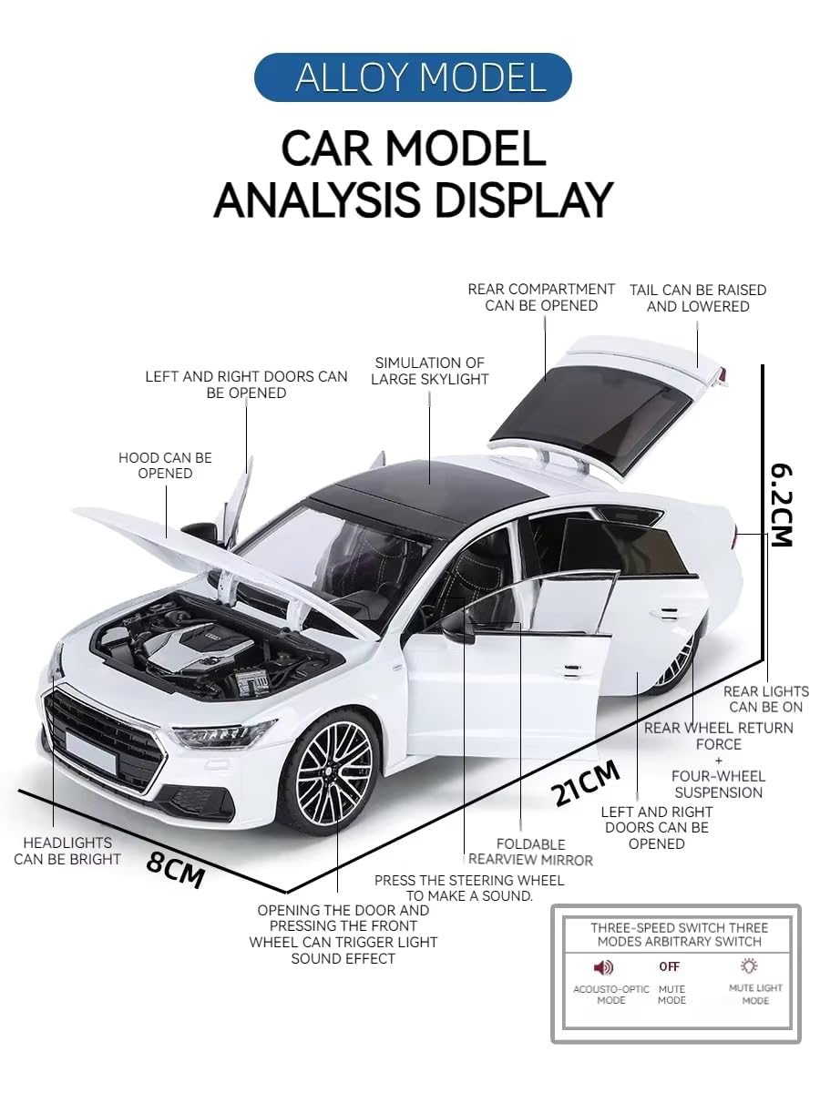 1:24 Audi A7 Scale Model Metal Pull Back Toy car for Kids Multicolor