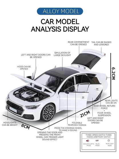 1:24 Audi A7 Scale Model Metal Pull Back Toy car for Kids Multicolor