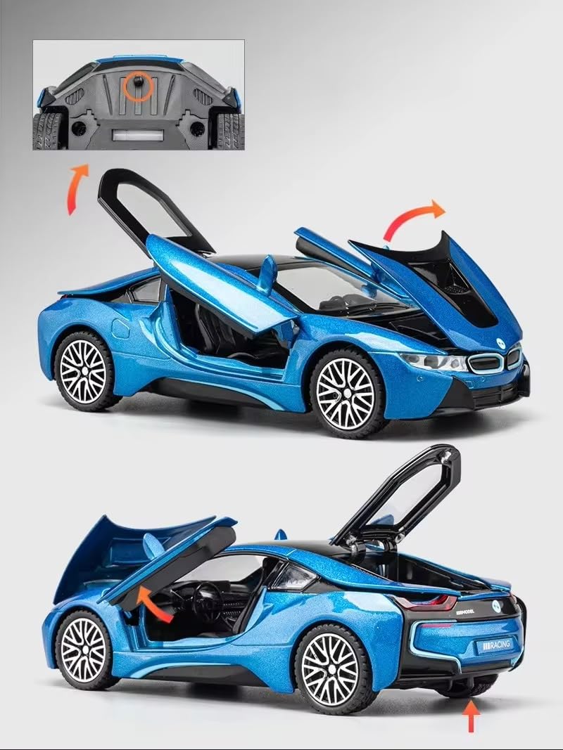 1:32 BMW I8 Toy Car Metal Pull Back Diecast Car Multicolor
