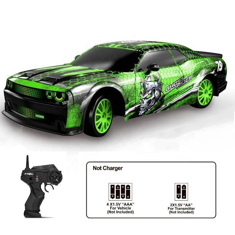 1:24 Scale High Speed 4WD RC Drift Car – 15Km/Hr, LED Lights, Extra Tires, Cones & USB Charger