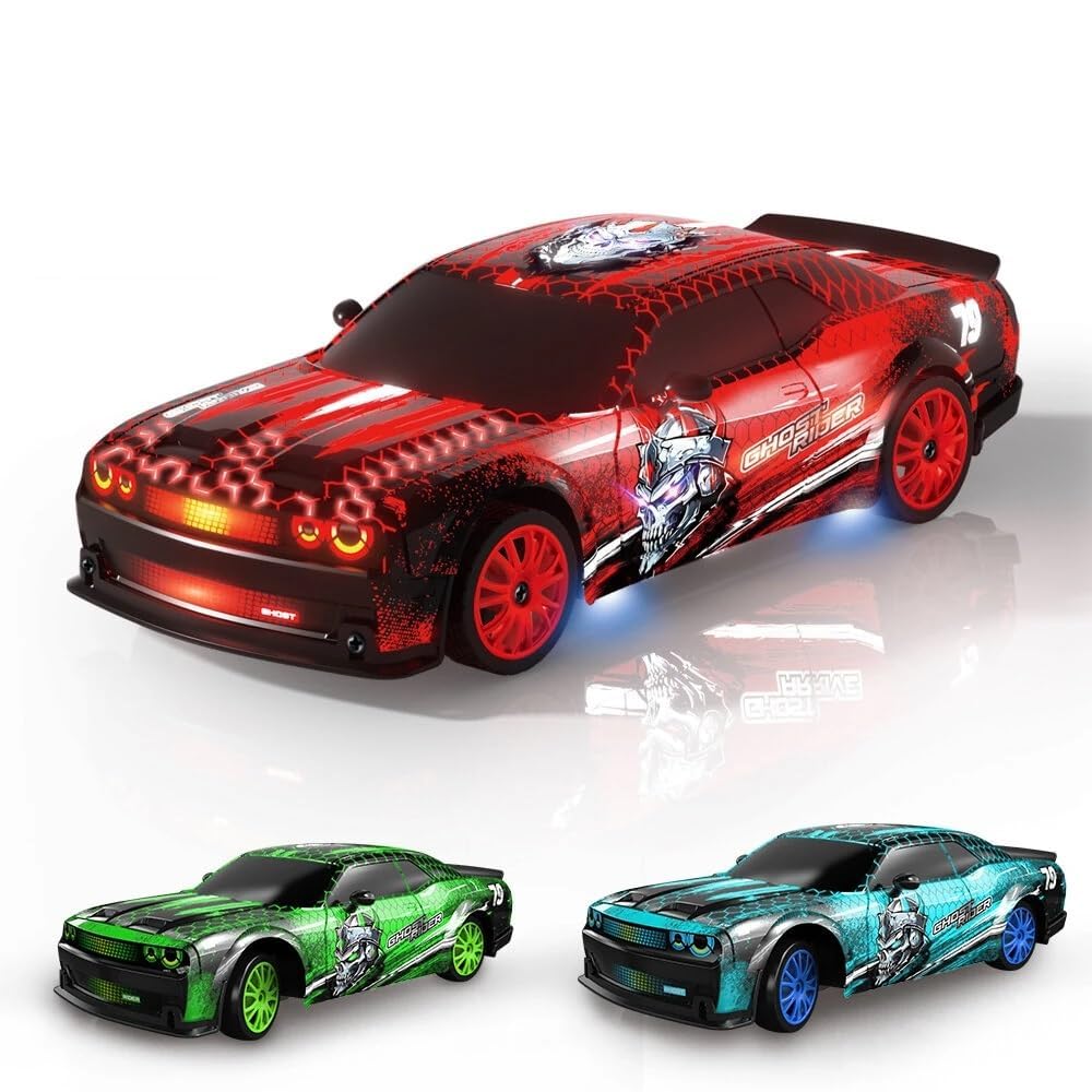 1:24 Scale High Speed 4WD RC Drift Car – 15Km/Hr, LED Lights, Extra Tires, Cones & USB Charger