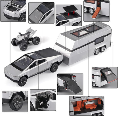 1:24 Tesla Cybertruck with Pick-Up Trailer scale model car | Assorted Colors