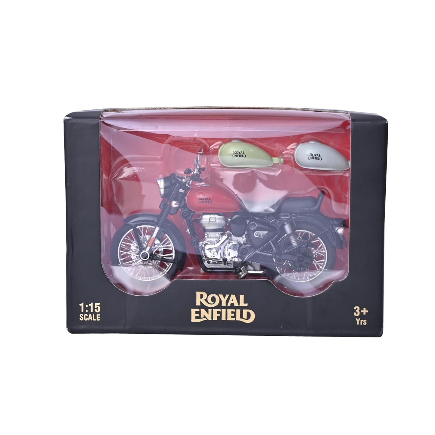 1:15 Original Royal Enfield Classic 350 Motorcycle – Interchangeable Tanks, Moving Handle & Pull Back Action | Realistic Mini Bike Model |